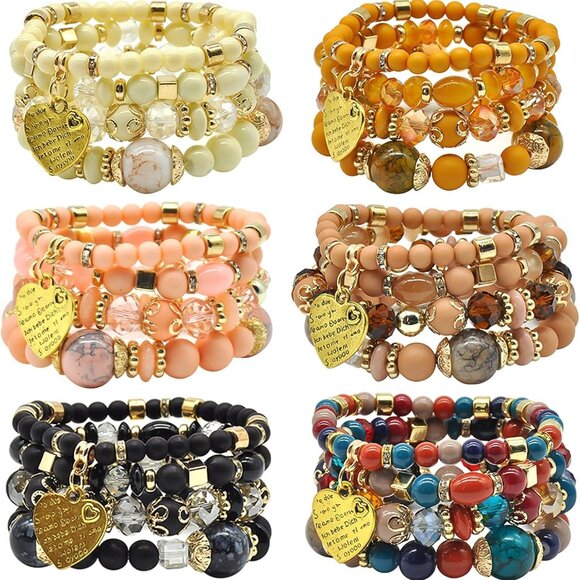 Bohemian Bracelets Sets for Women Multi-Color Stretch Beaded Jewelry Gift - Picture 1 of 8